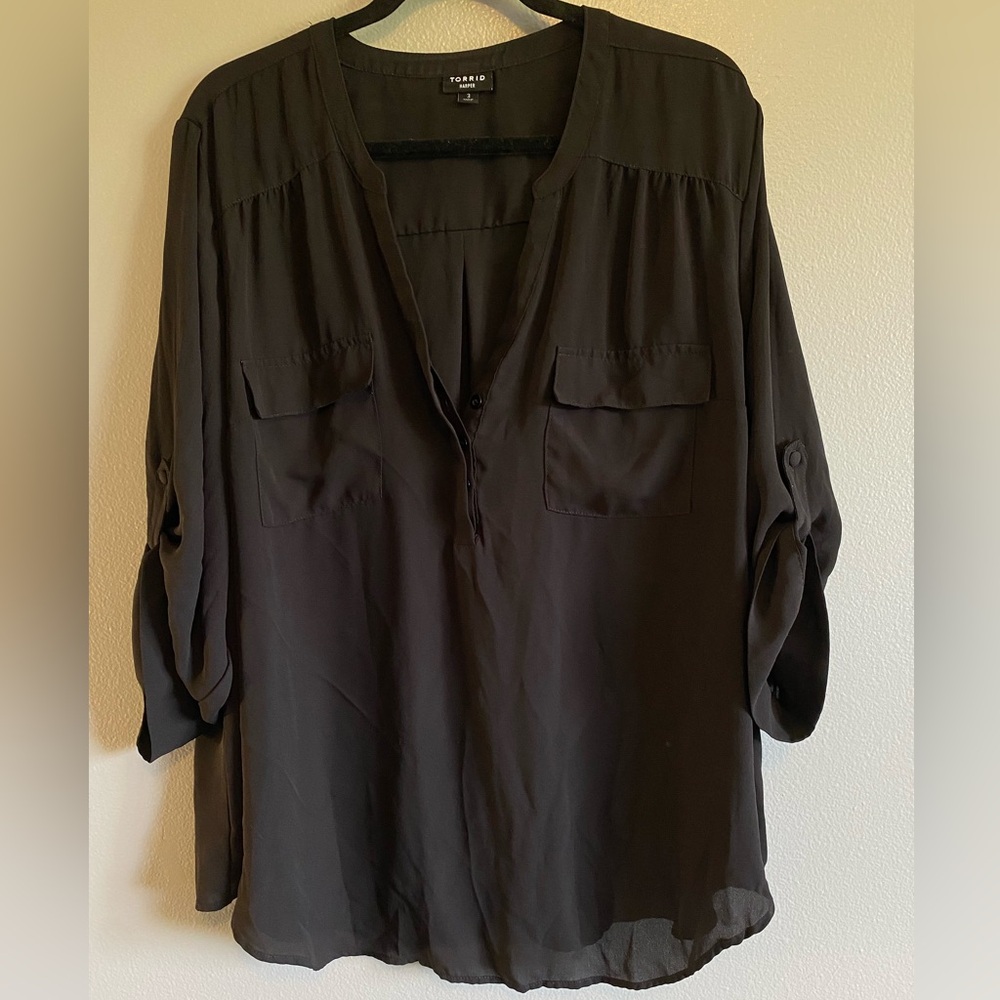 Torrid Harper Georgette pullover 3/4 sleeve black blouse plus size 3
